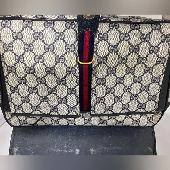 Vintage Blue Gucci GG Monogram Ophidia School Messenger Bag One Owner Good Shape - Picture 10 of 16